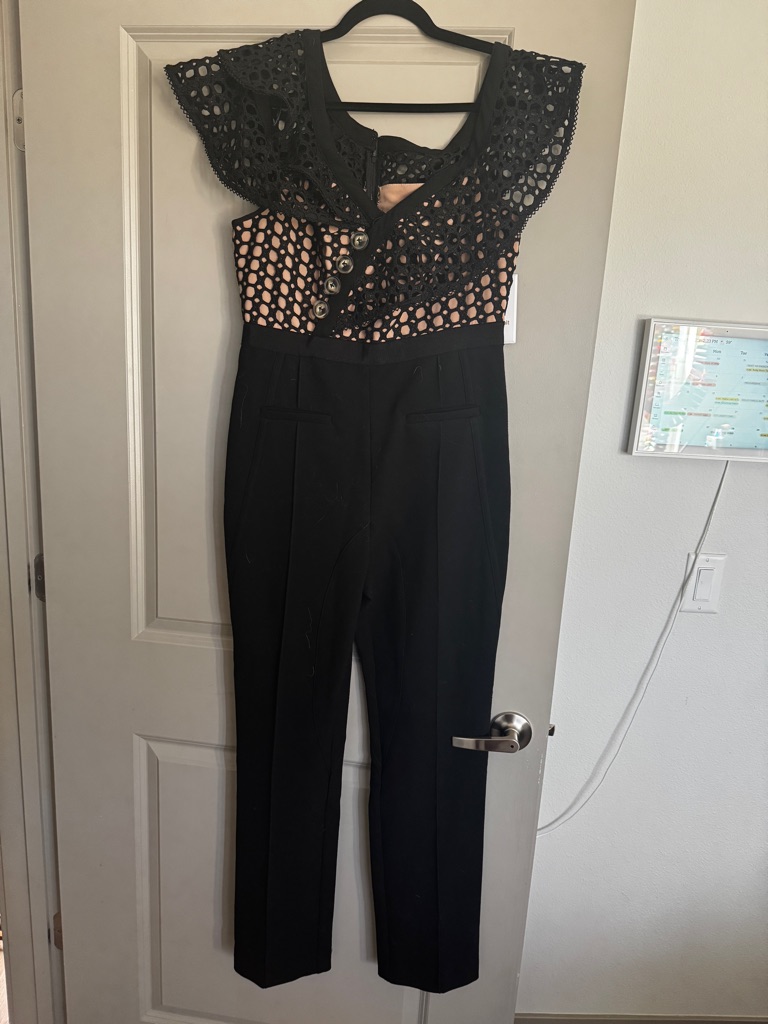 Self-Portrait Black And Nude Crochet-Top Jumpsuit